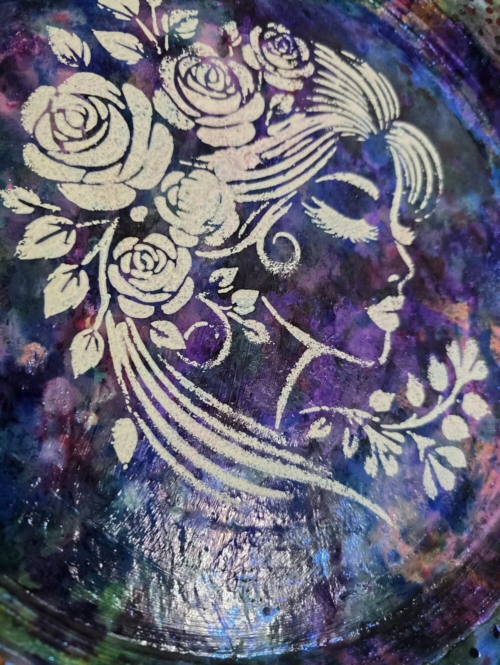 HANDCRAFTED Upcycled Metal Platter HANDPAINTED Tabletop Countertop Art Decor 15